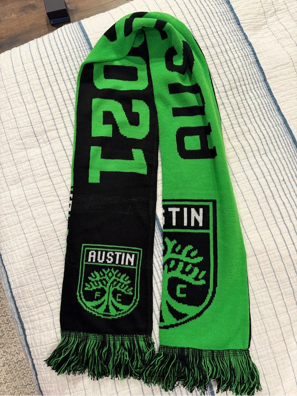Austin FC Soccer Scarf in Black & Bright Green